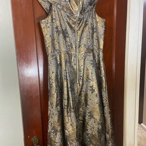 Calvin Klein Gold and Silver Cowl Neck A-Line Dress